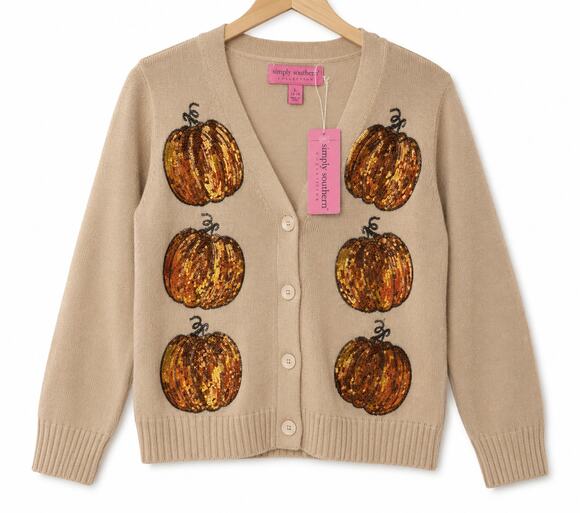 Simply Southern Sweaters - Simply Southern Pumpkin Sequin Cardigan NWT Women's Large Fall Sweater